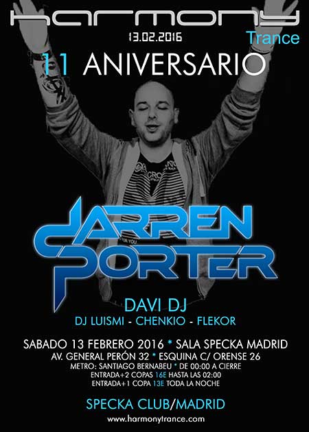 DARREN PORTER EN 11 ANIVERSARIO DE HARMONY TRANCE (Madrid, 13-Feb-16)